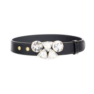 Miu Miu Black Crystal Gold Crackled Leather Finish Crystal Buckle Belt-24